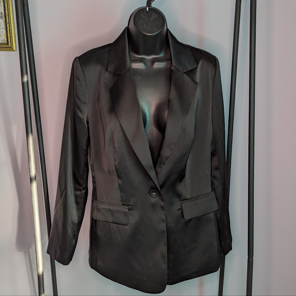 Marled mock satin Black Blazer size small